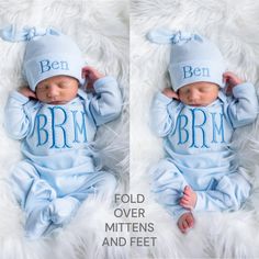 Personalized baby boy coming home outfits are super trendy and make great baby shower gift or addition to your little one's wardrobe. This outfit looks great in light blue romper and blue thread. Thread color may be changed upon request. Please email us with any questions about color change requests. Features of this outfit include: Cozy comfy Romper and optional matching hat. Romper is machine embroidered and will last a lifetime. It will not fade, crack or peel. PLEASE NOTE: PURCHASE INCLUDES Personalized Blue Cotton Hats, Custom Newborn Onesie, Light Blue Romper, Comfy Romper, Newborn Baby Boy Outfit, Outfit Looks, Newborn Onesies, Personalized Baby Boy, Newborn Baby Boy