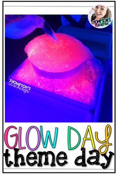 a close up of a cake with the words glow day on it and an image of a