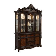 Zenie Buffet Cabinet and Hutch, Classic Carved, Cherry Brown Solid Wood By Casagear Home Single Door Cabinet, Dining Essentials, Antique Furniture For Sale, Cherry Brown, Buffets And Sideboards, Buffet Cabinet, Antique Ring, Cabriole Legs, Door Cabinet