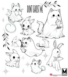 some cartoon animals that are drawn in pencil and ink with the words don't ghost me