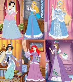 disney princesses in their dresses from the animated movie, sleeping beauty and snow white