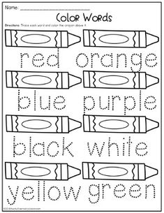 the color words worksheet for kids to practice their handwriting and writing with crayons