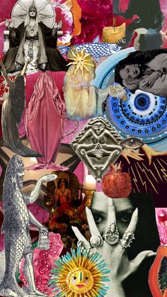 a collage of images with different things on them including an eye and other items