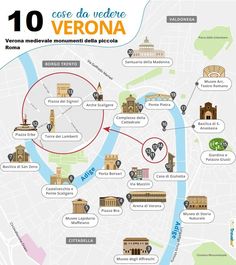 a map showing the locations of various attractions in veronna, italy and where to go