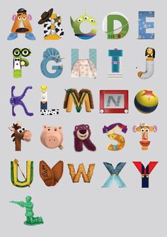 the letters are made up of cartoon characters