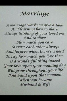 a poem written in black ink on white paper with the words marriage and marriage vows