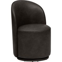 a black leather chair with an oval shaped seat