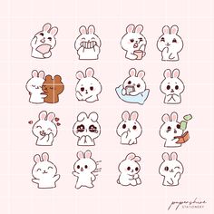 some cute little bunny stickers on a pink background