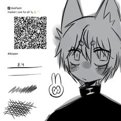 an anime character has a qr code on his shirt and is looking at the camera