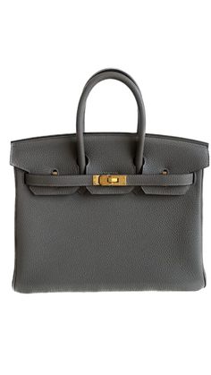 Hermes Birkin 25 Gris Meyer Togo With Gold Hardware Designer Travel Satchel With Hasp Closure, Luxury Satchel With Hasp Closure For Shopping, Designer Rectangular Satchel With Hasp Closure, Hermes Birkin 25, Birkin 25, The Bag, Gold Leather, Hermes Birkin, Full Set