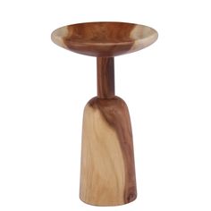 a small wooden table that is made out of wood and has a round base on the top