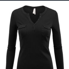 Fabric: 64% Cotton 34%Polyester 2%Spandex Long Sleeve Front Button V Neck Light Weight Thermal Henley Top With Two Front Pockets And Side Slits For Flattering Fit. Thermal Top, Boutique Tops, Henley Top, Black Button, Scales, Long Sleeve Tops, Long Sleeve Tees, Long Sleeve Shirts, Womens Tops