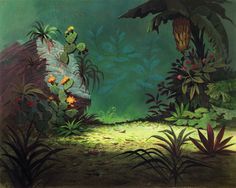 an image of a jungle scene with plants and animals