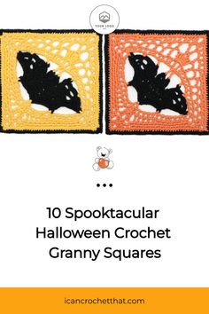 Spooktacular Halloween Crochet Granny Squares Beetlejuice Granny Square, Crochet Halloween Squares, Bat Granny Square, Granny Square Crochet Ideas, Dark Crochet, Crochet Halloween Decorations, Granny Square Pattern Free