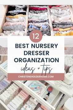 an organized drawer filled with baby clothes and other items that are labeled best nursery dresser organization ideas