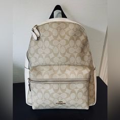 Beautiful Coach Signature Backpack- Used 1x! Practically Brand New!!! Signature Backpack With Smooth Cream Colored Leather Details. Inside Backpack Contains Zipper Pocket As Well As 2 Slip Pockets. Shoulder Straps Are Adjustable And Very Comfortable! Measurements Are As Follows: 10 3/4” (L) X 12 1/2” (H) X 4” (W) Colors: Im/Light Khaki/Chalk Does Not Come With A Dust Bag. Retails For: $428 (Last Picture Shows The Style/Size.) Coach Backpack Women, Inside Backpack, Funny Spanish Jokes, Coach Backpack, Luxury Backpack, Spanish Jokes, Funny Spanish, Christmas Board, Backpack Women