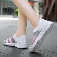 Women's Colorblock Sock Sneakers, Comfortable & Breathable Slip On Sports Shoes, Casual Walking Shoes White Breathable Flat Sneakers, White Slip-on Sneakers For Jogging, Sporty Non-slip Stretch Sneakers, Sporty Stretch Non-slip Sneakers, Sporty Stretch Sneakers With Non-slip Sole, White Non-slip Slip-on Running Shoes, Comfortable White Slip-on Sneakers For Sports, White Sporty Non-slip Walking Shoes, Sporty White Non-slip Walking Shoes