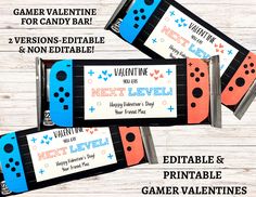 three video game themed candy bar wrappers for valentine's day or birthdays