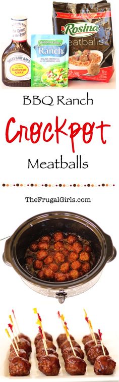 bbq ranch crockpot meatballs recipe with text overlay