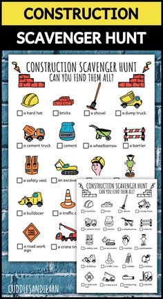 Construction Scavenger Hunt For Kids, Builder Construction Truck Treasure Hunt  TPT PDF Construction Birthday Party Games, Construction Games, Birthday Party Game, Cement Truck, Road Work, Scavenger Hunt For Kids, Construction Birthday Parties, Construction Birthday, Educational Printables