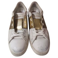 Valentino Garavani white and gold leather studs sneakers totally made in italy in size 39 Valentino Garavani Sneakers, Valentino Sneakers, Studded Sneakers, Cute Simple Outfits, Gold Leather, Simple Outfits, Valentino Garavani, Tap Shoes, Baskets