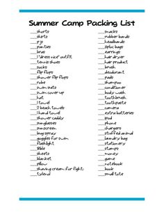 the printable summer camp packing list