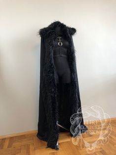 Hooded Cloak, Black Hooded Coat With Faux Fur, Halloween Cloak, Wasteland, Viking Cloak, Witch Cloak, Assasin Coat, Fur Coat, Fur Cloak - Etsy