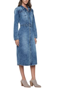 A faded wash and premium stretch denim bring an edgy touch to this long-sleeve shirtdress that can be worn endless ways. Spread collar Long sleeves with button cuffs Blue Dark Rain & Light Dark Rain are 95% cotton, 4% polyester, 1% spandex; Storm Grey is 74% cotton, 24% polyester, 2% spandex Machine wash, tumble dry Imported Dark Rain, Storm Grey, Blue Rain, Denim Shirt Dress, Shirtdress, Blue Dark, Stretch Denim, Denim Dress, Light In The Dark