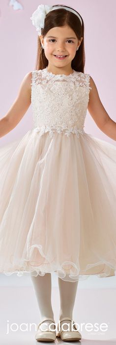 Joan Calabrese for Mon Cheri - Spring 2017 - Style No. 117346 - Ivory & Spun Gold flower girl dress with lace bodice and open keyhole back Modest Bride, 2017 Style, First Communion Dresses, Satin Tulle, Wedding Flower Girl Dresses, Communion Dresses, Trendy Dress, Wedding Flower Girl, Mon Cheri