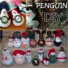 an article about christmas ornaments is featured in the magazine penguin diy, which features snowmen and santa hats