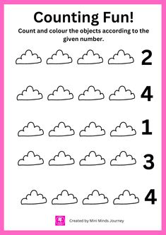 counting fun with clouds and numbers for kids to learn how to count them in the same place