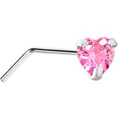 a pink heart shaped nose piercing on a metal bar with an invisible clip in the middle