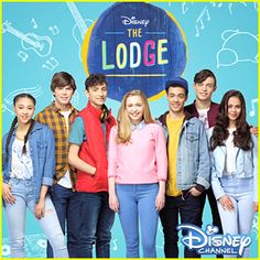 the cast of disney channel's the lodge posing for a photo in front of a blue background