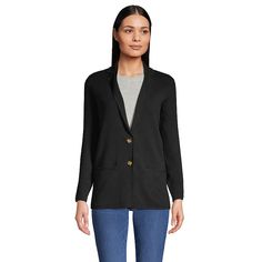 For a polished, yet comfortable layer, reach for this women's Lands' End sweater blazer. 2 button front Long sleeves Fine gauge cotton construction 2 pocketsFABRIC & CARE Cotton Machine wash Imported Size: X Small. Color: Black. Gender: female. Age Group: adult. Blazer Sweater, Button Front Sweater, Traditional Jacket, Sweater Blazer, Cotton Blazer, Knit Blazer, Plus Size Shorts, Plus Size Tops, Lands End