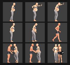 an animated man and woman with different postures on each side of their body, including the