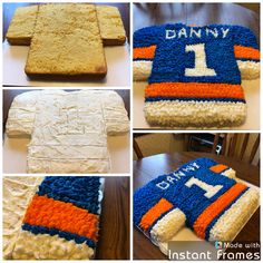 four pictures of different cakes made to look like jerseys