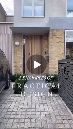 a car parked in front of a house with the words 8 examples of practical design