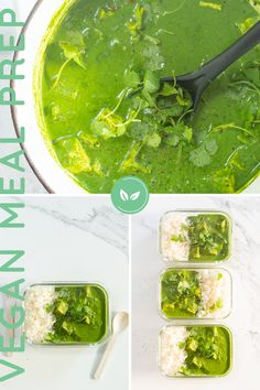 the steps to make green soup with broccoli, rice and cilantro