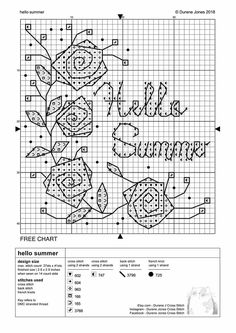 a cross stitch pattern with the words hello summer written in cursive writing on it