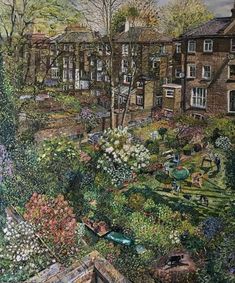 a painting of a garden with lots of flowers