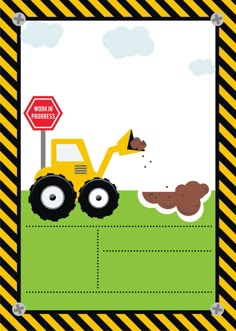 an image of a poster with a tractor and a stop sign in the back ground