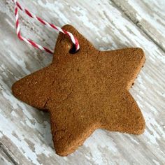 a star shaped cookie hanging from a string