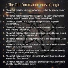 the ten commandments of logicie 1 thou shall not attack the person's character, but the argument ad