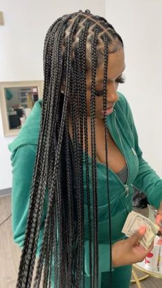 Knotless Braids For Vacation, Mid Size Braids For Black Women, Small Braids Large Parts, Waste Length Knotless Braids, Rectangle Part Box Braids, Vacation Hairstyles For Black Women Summer Box Braids, 42 Inch Braids, Smeduiem Knotless Long, Small Medium Knotless Braids Long