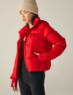 Big Cozy Hooded Puffer Jacket | Beyond Yoga Cozy Hooded Puffer Jacket For Fall, Fall Down Hooded Jacket For Cold Weather, Fall Functional Puffer Jacket, Sporty Hooded Puffer Jacket For Fall, Winter Athleisure Outerwear With Fleece Lining, Winter Athleisure Outerwear With Double-lined Hood, Sporty Long Sleeve Puffer Hooded Jacket, Functional Fitted Outerwear With Ribbed Cuffs, Cozy Puffer Jacket For Winter Outdoor