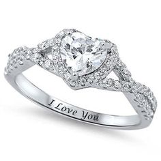 a diamond engagement ring with the words i love you