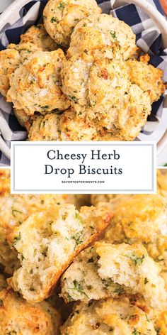 cheesy herb drop biscuits in a white bowl