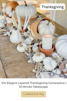 Create a stunning layered centerpiece that'll wow your dinner guests! Layer textured pumpkins, fall foliage & candlesticks for instant elegance. Easy DIY guide to elevate your Thanksgiving table without breaking the bank. Perfect for both formal & casual gatherings! #ThanksgivingTable #ThanksgivingDecor #FallCenterpiece #TablescapeIdeas #FallTablescape #HolidayEntertaining #ThanksgivingDinner #EasyDecor Diy Dining Table Centerpiece, Layered Table, Fall Centerpiece Ideas, Table Runner Centerpiece, Fall Garlands, Fall Dining Room, Dining Room Centerpiece, Autumn Dining, Diy Dining Table