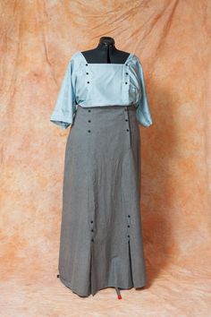 This costume  is made according to the drafts of patterns of 1910th; the fabric of the skirt is wool and of the bluse silk. The color can  be chosen only for the custom sized orders.  The skirt is a narrow panel skirt with four pleats at the front and back. Custom sized to your measurements. Please send me bust, waist, hip and length measurements after the order has been completed. Can be shipped in other countries, please feel free to ask. There are a lot of different historical dresses and cos Edwardian Walking Skirt, Walking Skirt, Womens Costumes, Panel Skirt, Edwardian Dress, Paneled Skirt, Historical Dresses, Women's Costumes, Custom Sizing