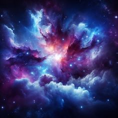 an image of the inside of a space filled with stars and clouds in blue, purple, and pink colors